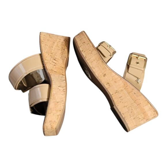 Sam Edelman Anna Beige Patent Leather Buckle Platform Sandals Women's Size 9M - Picture 3 of 8